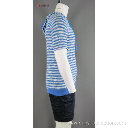 Men's yarn dyed short sleeve t-shirt with hood